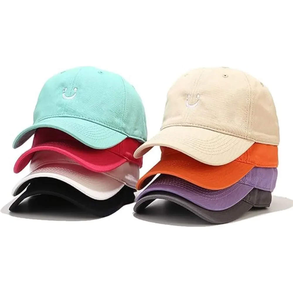 Unisex Orange 100% Cotton Smile Face Embroidered Adjustable Classic Baseball Cap